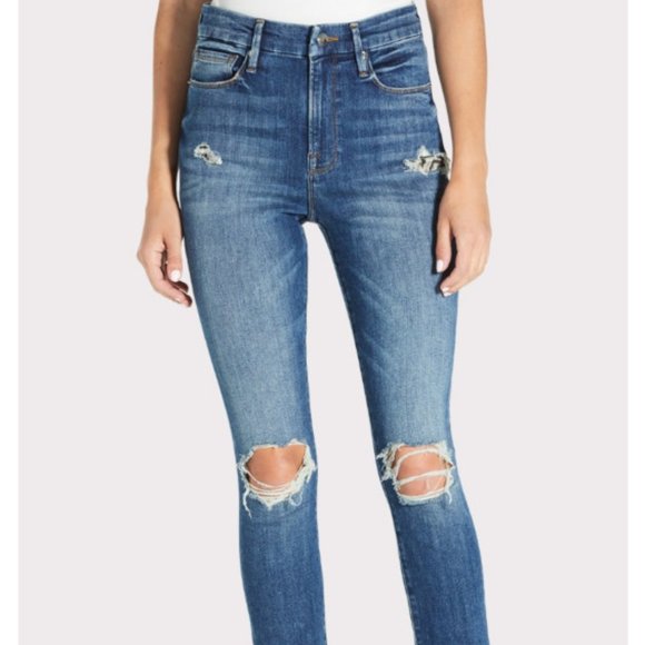 Good American Good Waist Distressed High Rise Jeans with Snake Pockets Size 8/29 - Picture 2 of 11